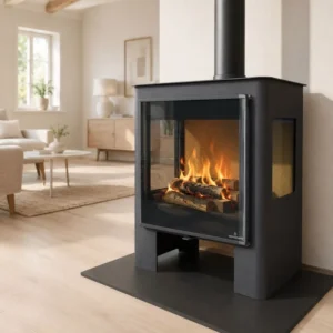 Fogão a lenha de 3 faces envidraçadas com conexão de ar externo – BRONPI Loreto 10 kW